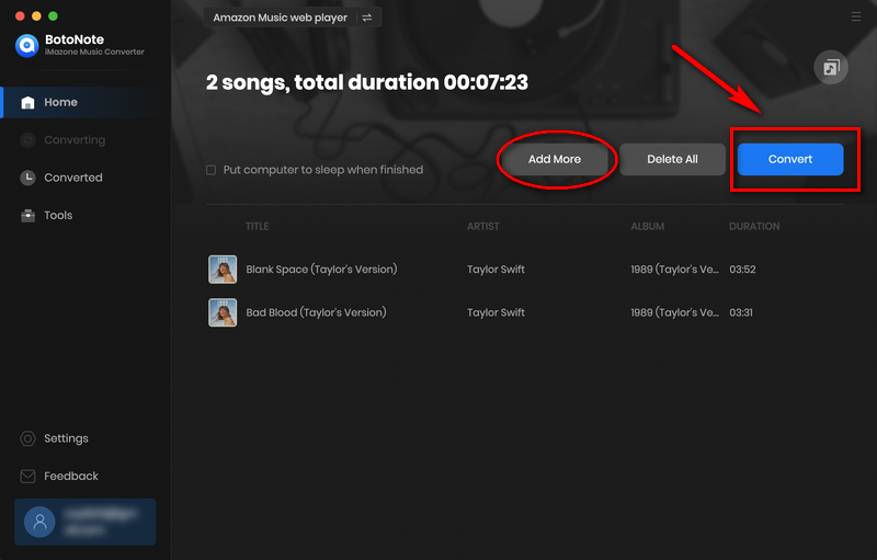 add songs to convert