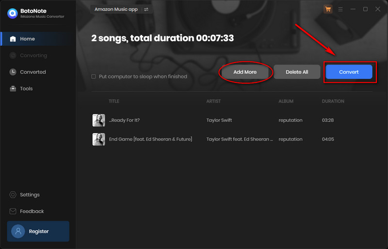 add songs to convert